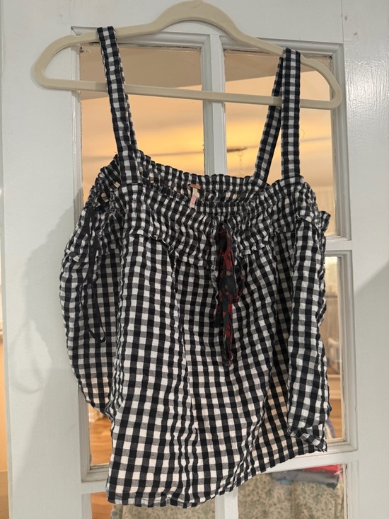 Free People Tops - Free People Black & White Gingham Smocked Crop Top